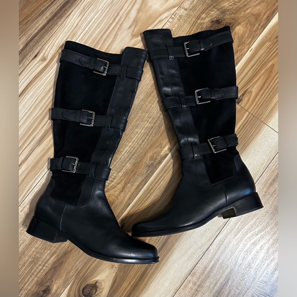 Cole Haan Black Leather Moto Boots Size 9